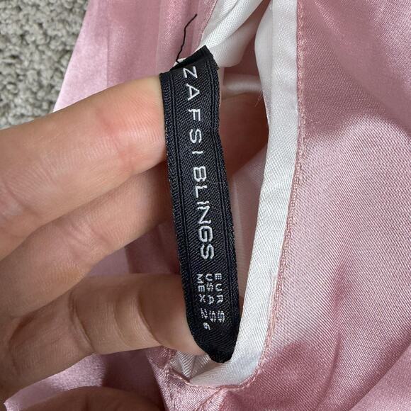 ZAFSIBLINGS Jacket Womens Small Black Pink Reversible Satin Bomber Floral - Picture 10 of 16